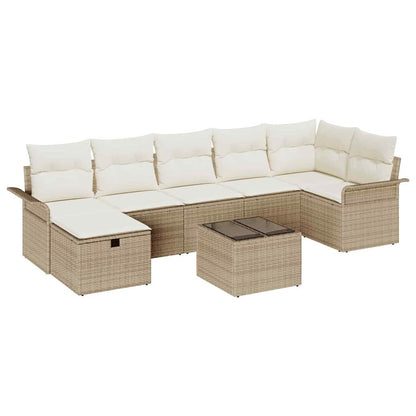 Gartensofa-set mit Kissen 8 pcs Beige und Creme Poly-Rattan