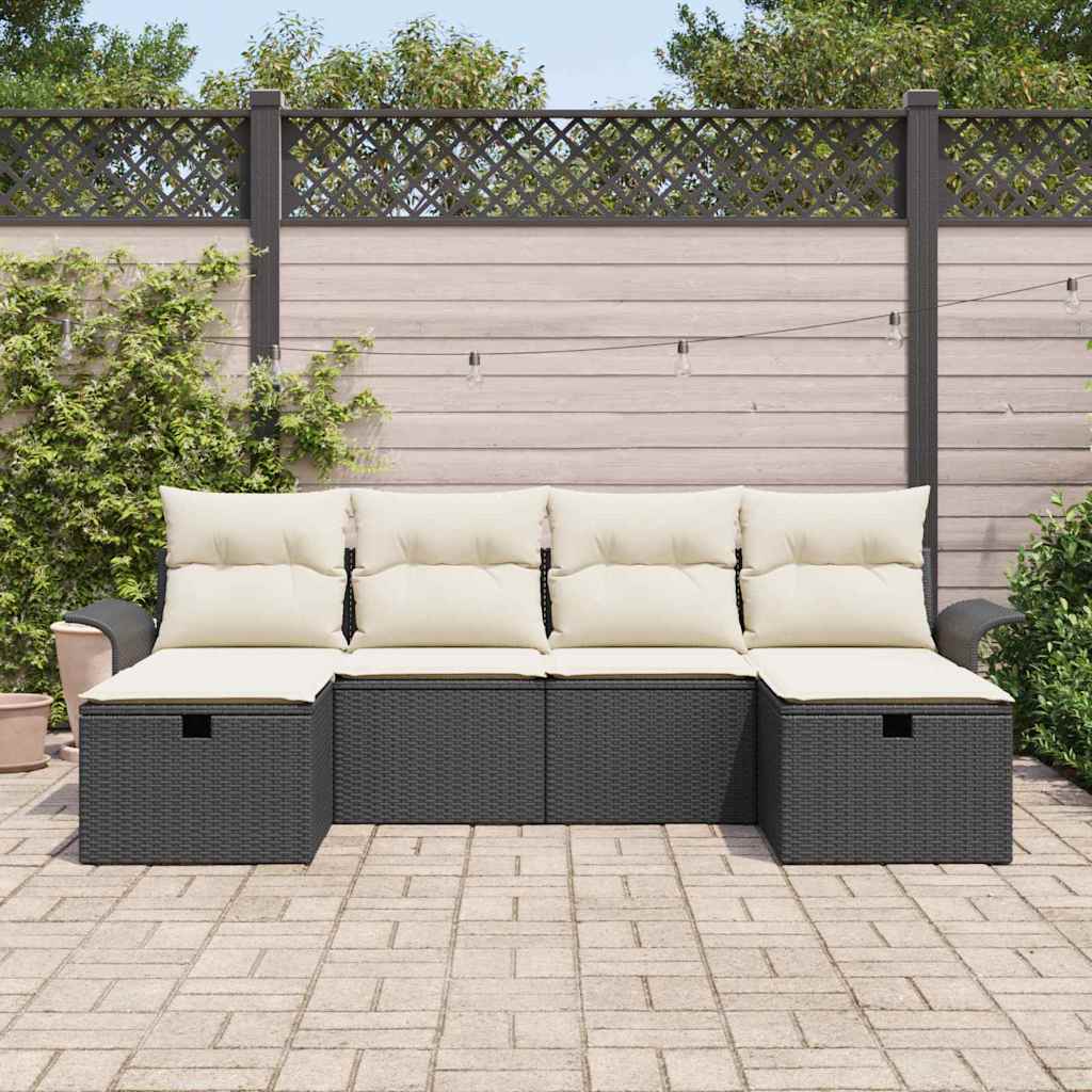 Gartensofa-set mit Kissen 6 pcs Schwarz und Creme Poly-Rattan