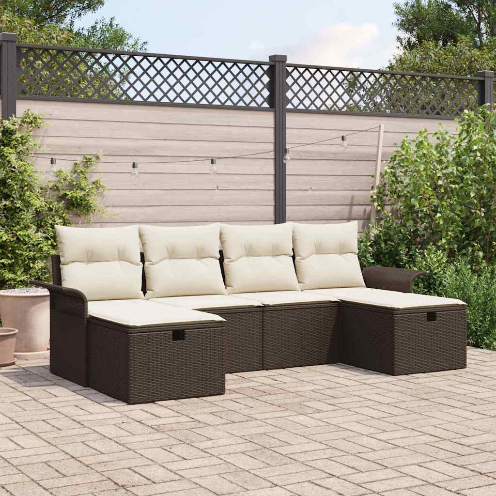 Gartensofa-set mit Kissen 6 pcs Braun und Creme Poly-Rattan