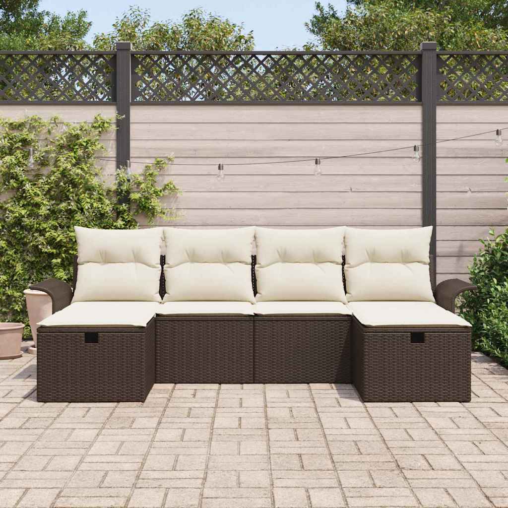 Gartensofa-set mit Kissen 6 pcs Braun und Creme Poly-Rattan