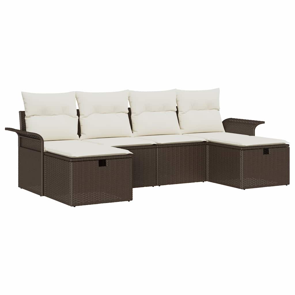 Gartensofa-set mit Kissen 6 pcs Braun und Creme Poly-Rattan