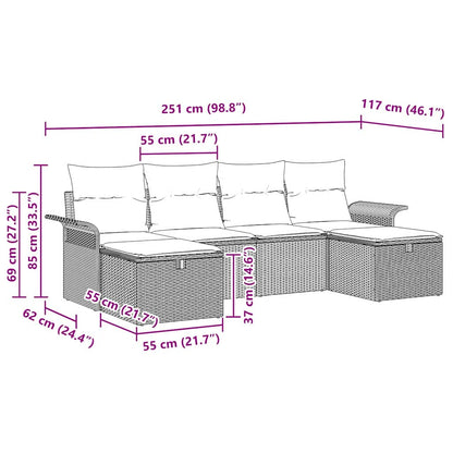 Gartensofa-set mit Kissen 6 pcs Braun und Creme Poly-Rattan