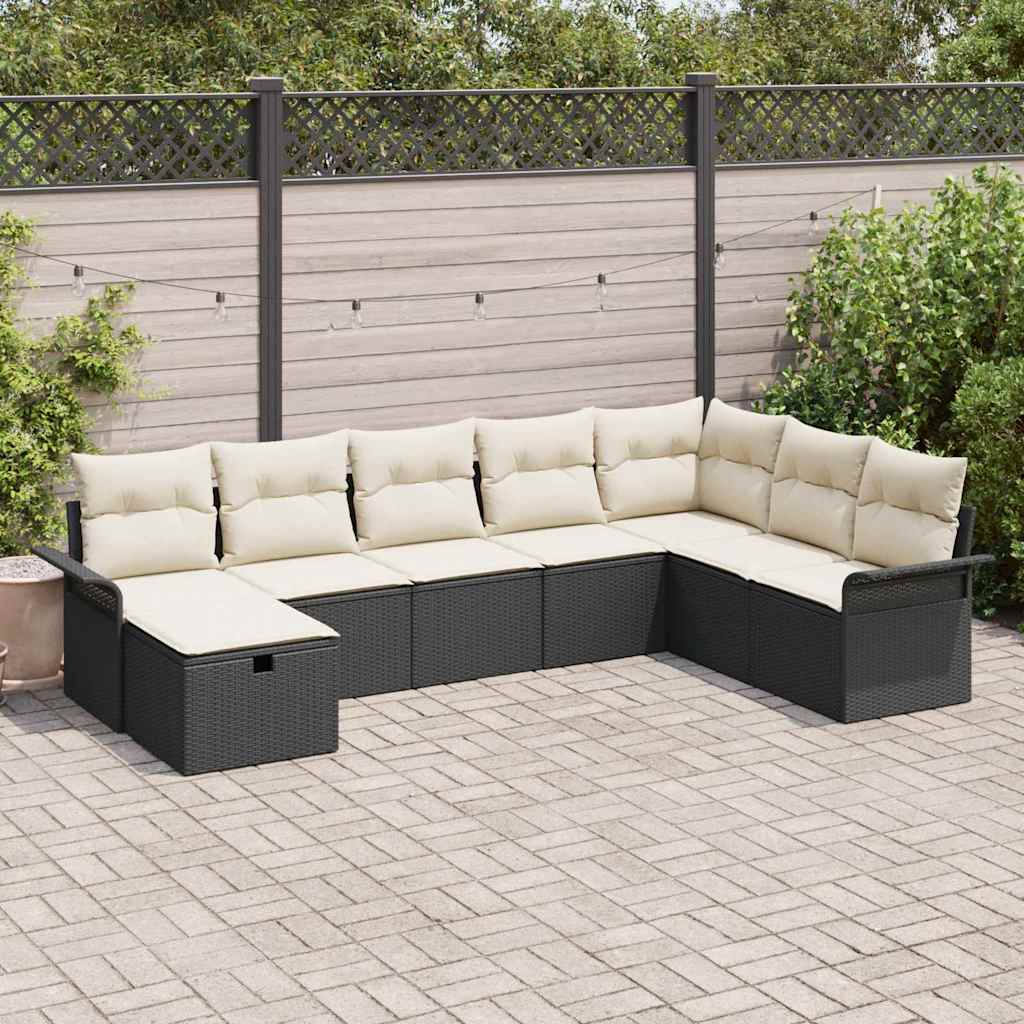 vidaXL Salon de jardin avec coussins 8 pcs Noir et crème Résine tressée