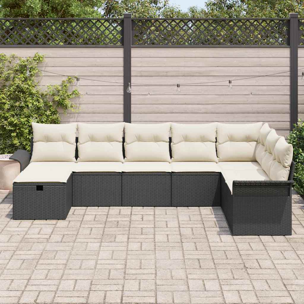 vidaXL Salon de jardin avec coussins 8 pcs Noir et crème Résine tressée