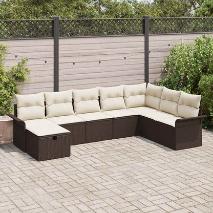vidaXL Ensemble de canapés de jardin avec coussins 8 pcs Marron et crème Poly-rotin