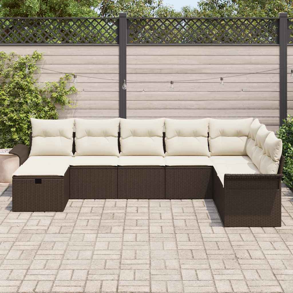 vidaXL Ensemble de canapés de jardin avec coussins 8 pcs Marron et crème Poly-rotin