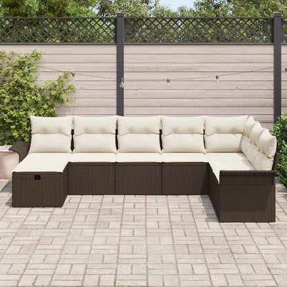 vidaXL Ensemble de canapés de jardin avec coussins 8 pcs Marron et crème Poly-rotin