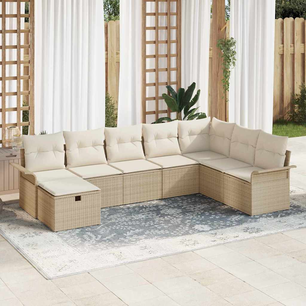 vidaXL Salon de jardin avec coussins 8 pcs Beige et crème résine tressée