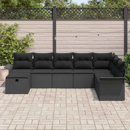 Gartensofa-set mit Kissen 8 pcs Schwarz Poly-Rattan