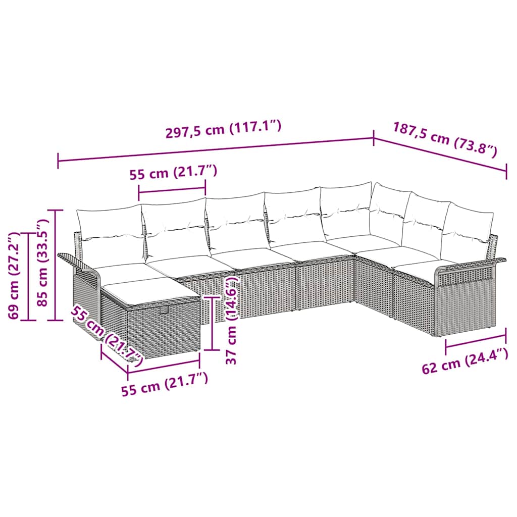 Gartensofa-set mit Kissen 8 pcs Schwarz Poly-Rattan