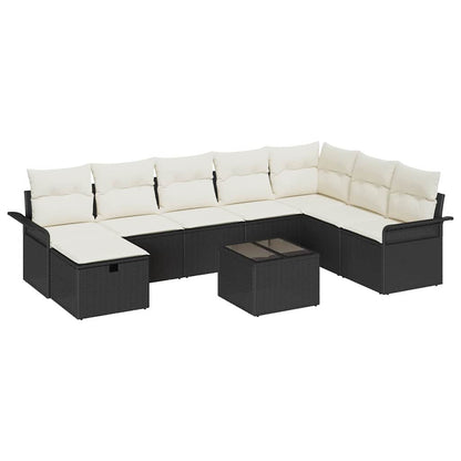Gartensofa-set mit Kissen 9 pcs Schwarz und Creme Poly-Rattan