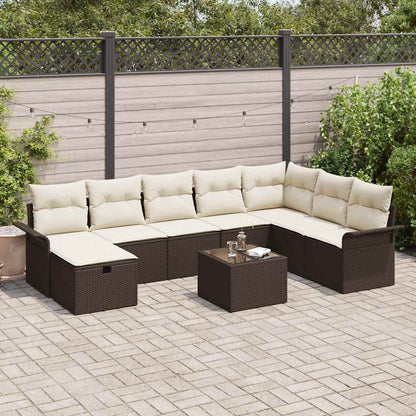 Gartensofa-set mit Kissen 9 pcs Braun und Creme Poly-Rattan