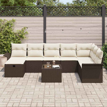 Gartensofa-set mit Kissen 9 pcs Braun und Creme Poly-Rattan