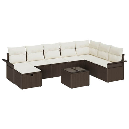 Gartensofa-set mit Kissen 9 pcs Braun und Creme Poly-Rattan