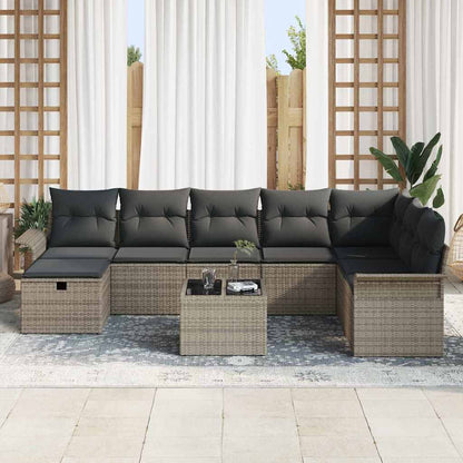 vidaXL Salon de jardin avec coussins et rangements 9 pcs Gris Résine tressée