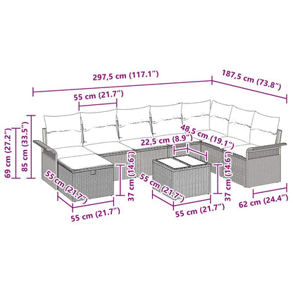vidaXL Salon de jardin avec coussins et rangements 9 pcs Gris Résine tressée