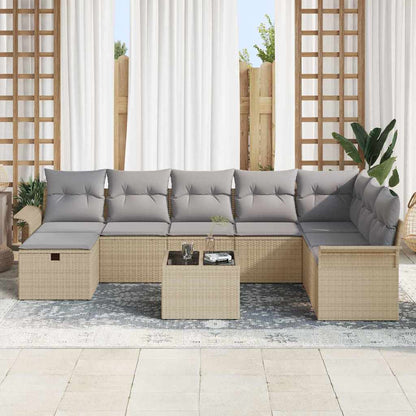 Gartensofa-set mit Kissen 9 pcs Beige und Hellgrau Poly-Rattan