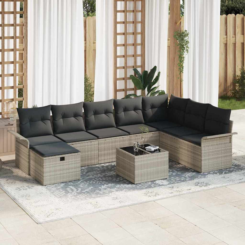 vidaXL Salon de jardin avec coussins 9 pcs Gris clair Résine tressée