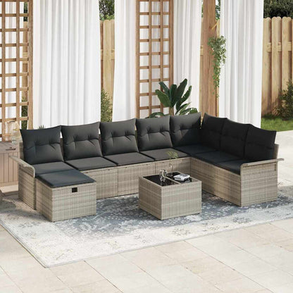 vidaXL Salon de jardin avec coussins 9 pcs Gris clair Résine tressée