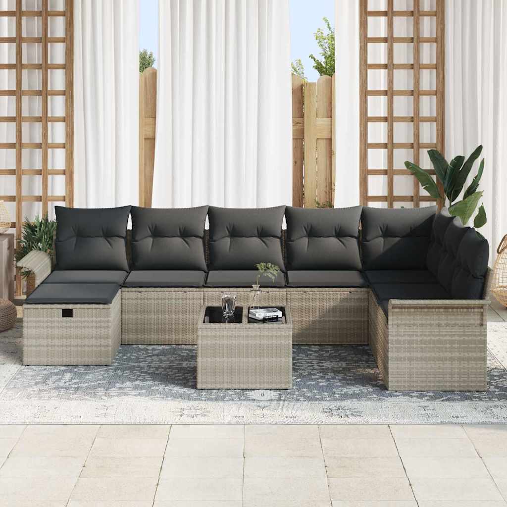 vidaXL Salon de jardin avec coussins 9 pcs Gris clair Résine tressée
