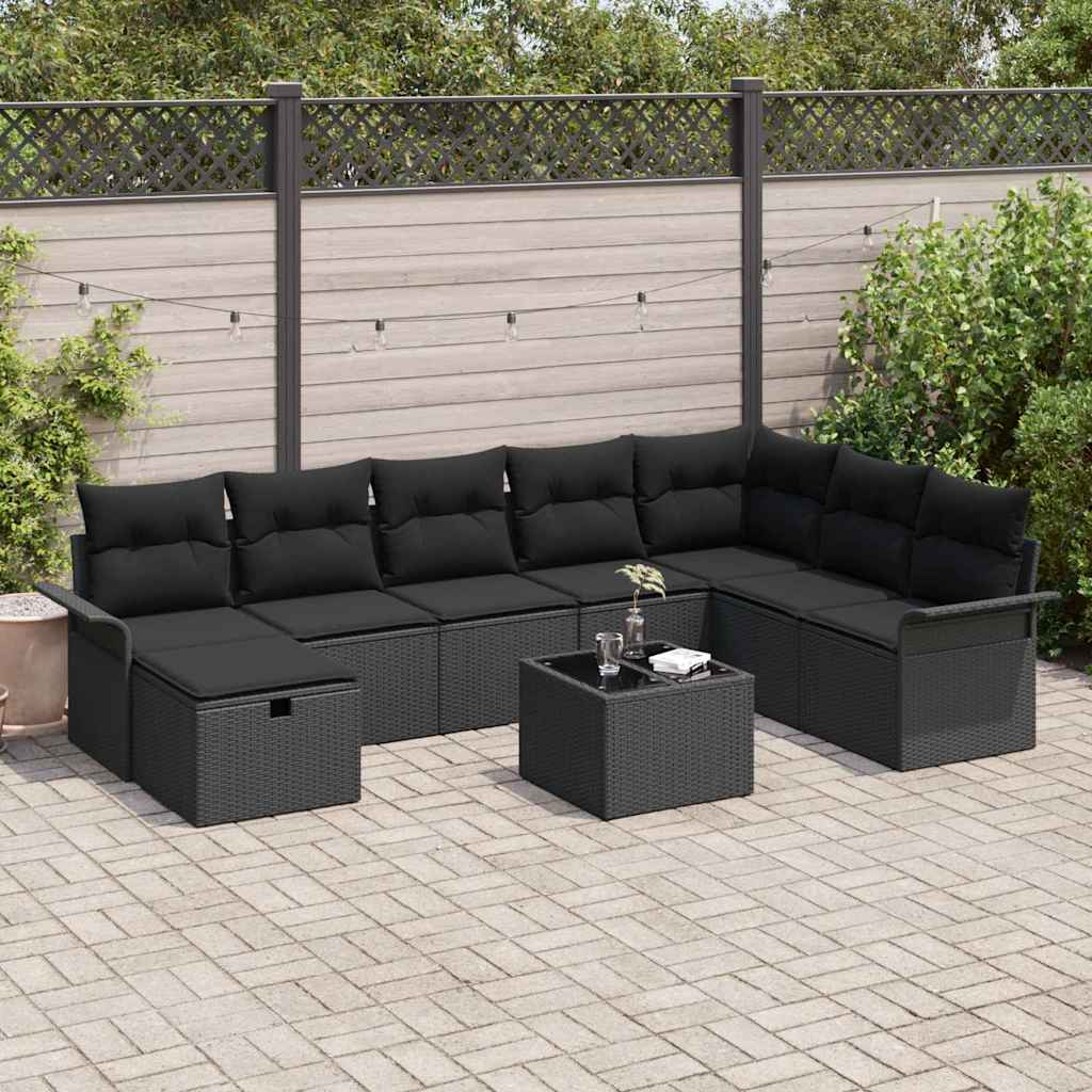 vidaXL Salon de jardin avec coussins 9 pcs Résine tressée noir