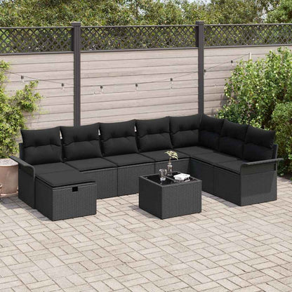 vidaXL Salon de jardin avec coussins 9 pcs Résine tressée noir