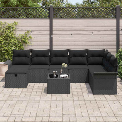 vidaXL Salon de jardin avec coussins 9 pcs Résine tressée noir