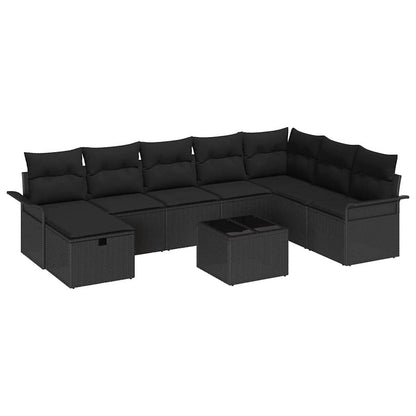 vidaXL Salon de jardin avec coussins 9 pcs Résine tressée noir