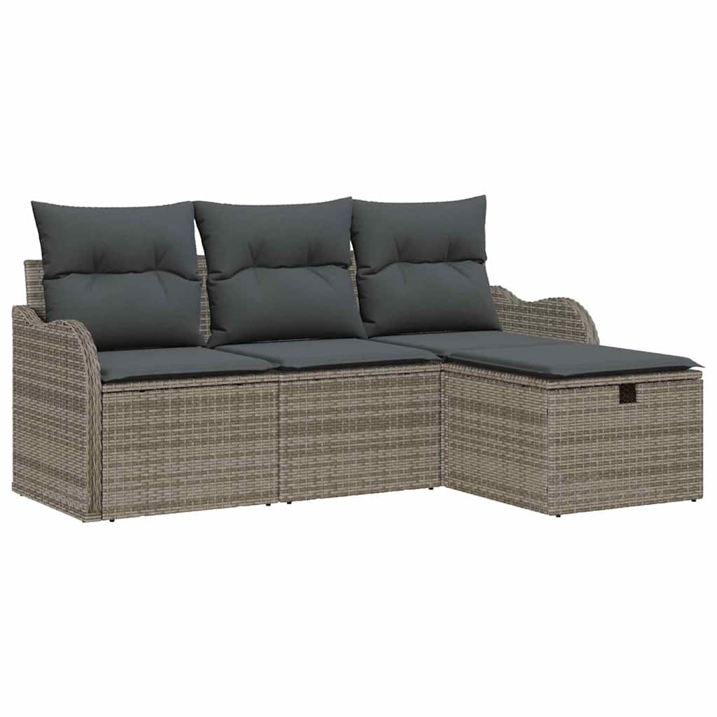 Gartensofa-set mit Kissen mit Speicher 4 pcs Grau Poly-Rattan