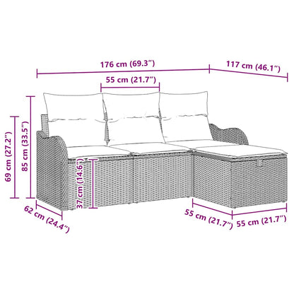 Gartensofa-set mit Kissen mit Speicher 4 pcs Grau Poly-Rattan