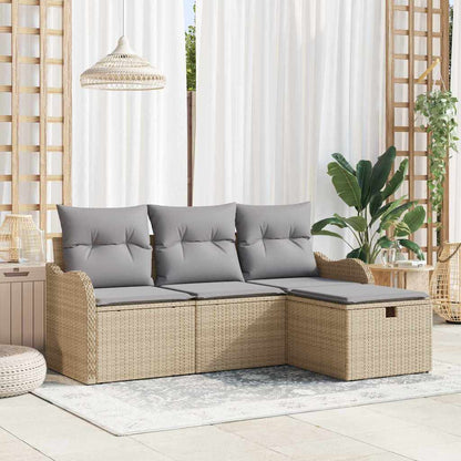 Gartensofa-set mit Kissen 4 pcs Beige und Hellgrau Poly-Rattan