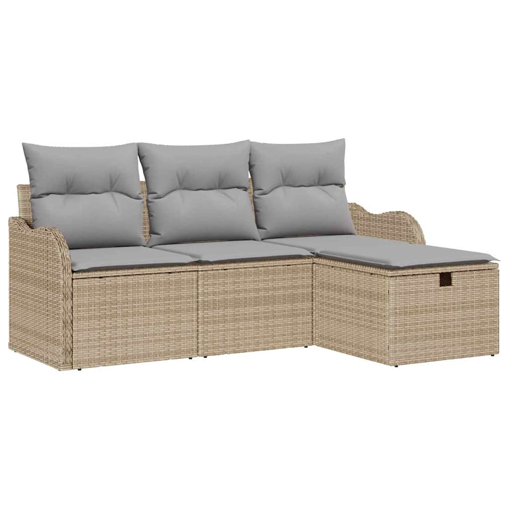Gartensofa-set mit Kissen 4 pcs Beige und Hellgrau Poly-Rattan