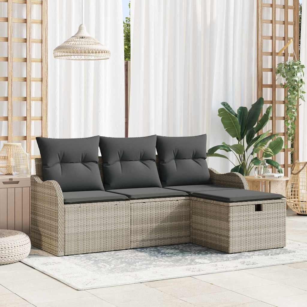 vidaXL Gartensofa-set mit Kissen 4 pcs Hellgrau Poly-Rattan
