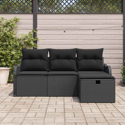 Gartensofa-set mit Kissen 4 pcs Schwarz Poly-Rattan