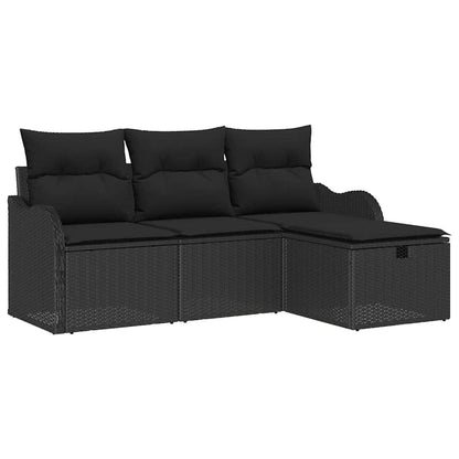 Gartensofa-set mit Kissen 4 pcs Schwarz Poly-Rattan