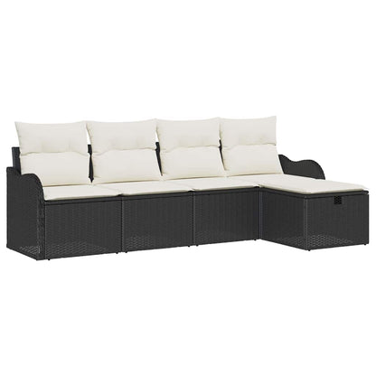 Garten-Sofa-Set mit Kissen 5 pcs Schwarz und Creme Poly Rattan
