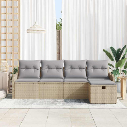 Garten-Sofa-Set mit Kissen 5 pcs Beige und Hellgrau Poly Rattan
