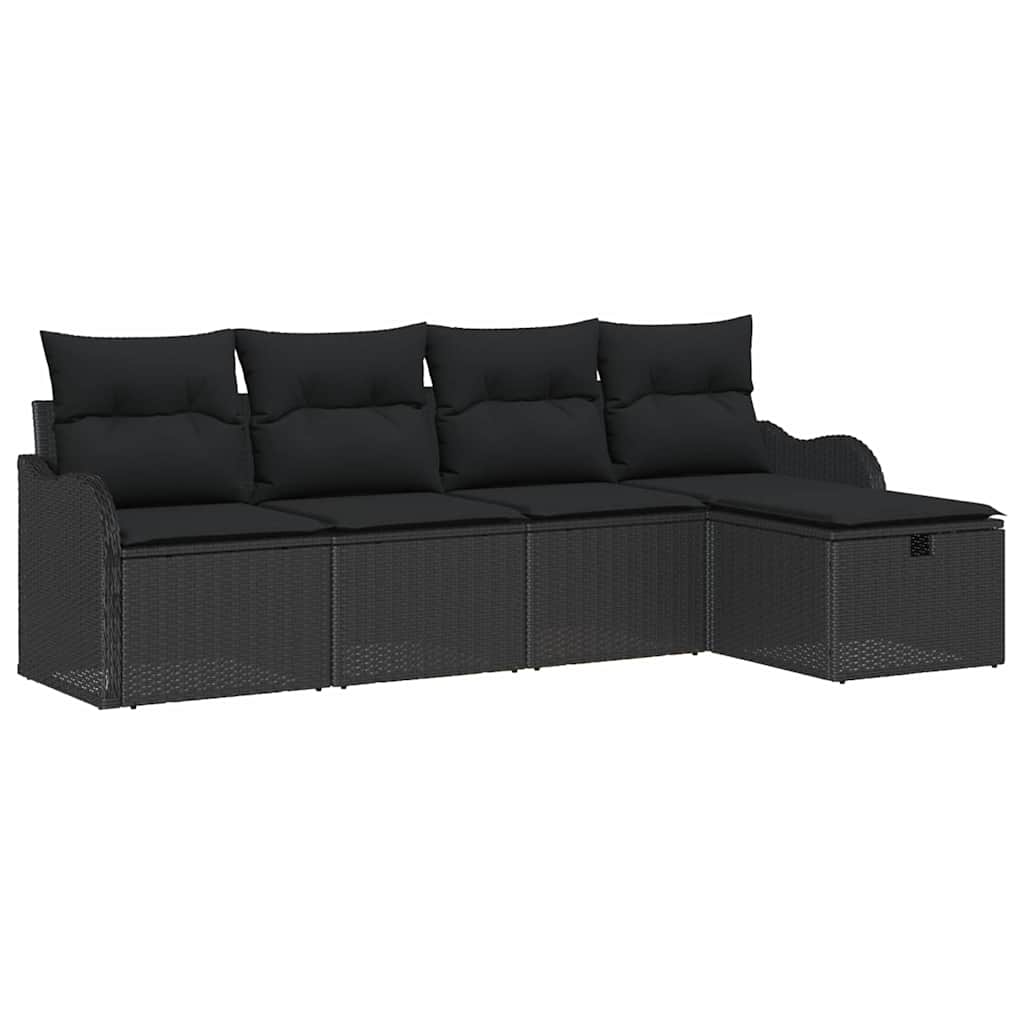 Garten-Sofa-Set mit Kissen 5 pcs Schwarz Poly Rattan