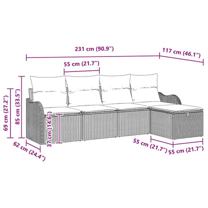 Garten-Sofa-Set mit Kissen 5 pcs Schwarz Poly Rattan