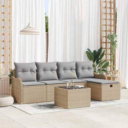 Gartensofa-set mit Kissen 6 pcs Beige und Hellgrau Poly-Rattan
