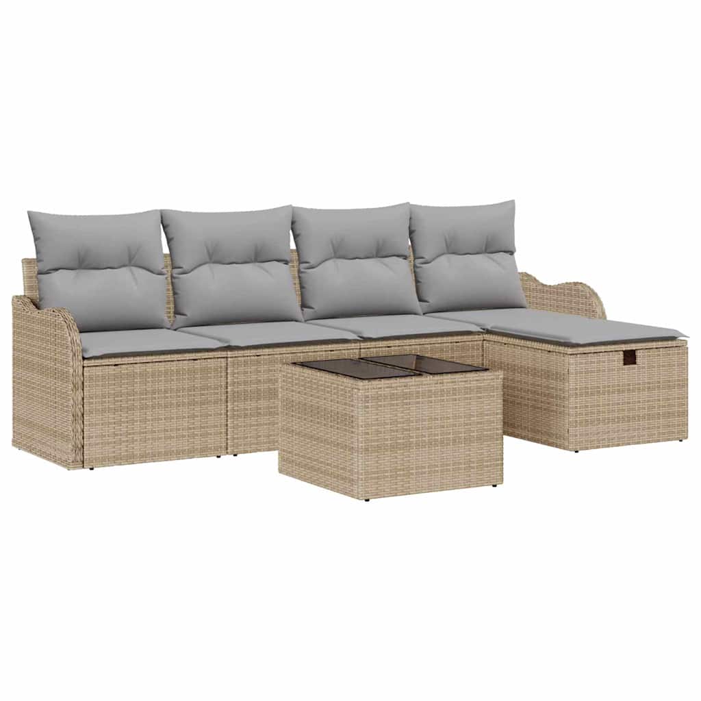 Gartensofa-set mit Kissen 6 pcs Beige und Hellgrau Poly-Rattan
