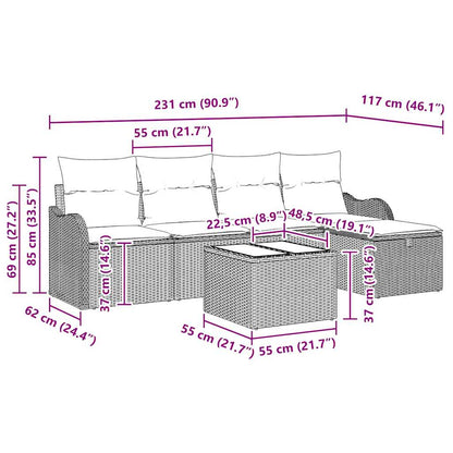 Gartensofa-set mit Kissen 6 pcs Beige und Hellgrau Poly-Rattan