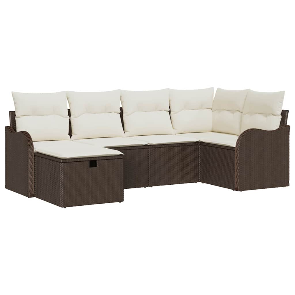 Gartensofa-set mit Kissen 6 pcs Braun und Creme Poly-Rattan