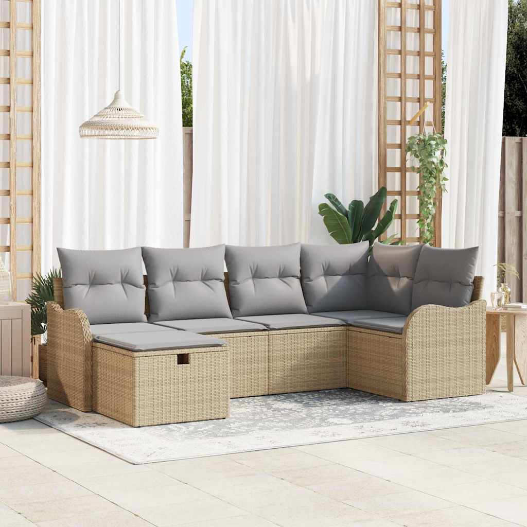 Garten-Sofa-Set mit Kissen 6 pcs Beige und Hellgrau Poly Rattan