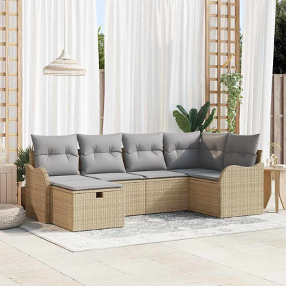 Garten-Sofa-Set mit Kissen 6 pcs Beige und Hellgrau Poly Rattan