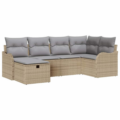 Garten-Sofa-Set mit Kissen 6 pcs Beige und Hellgrau Poly Rattan