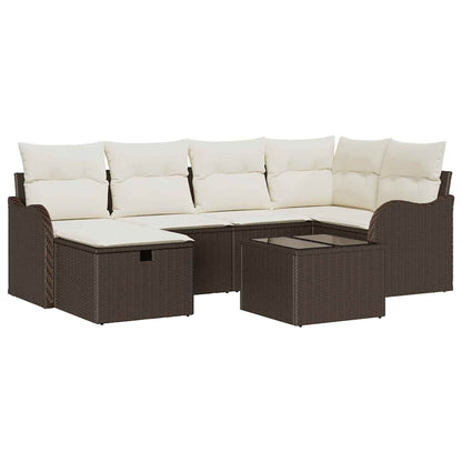 Garten-Sofa-Set mit Kissen 7 pcs Braun und Creme Poly Rattan