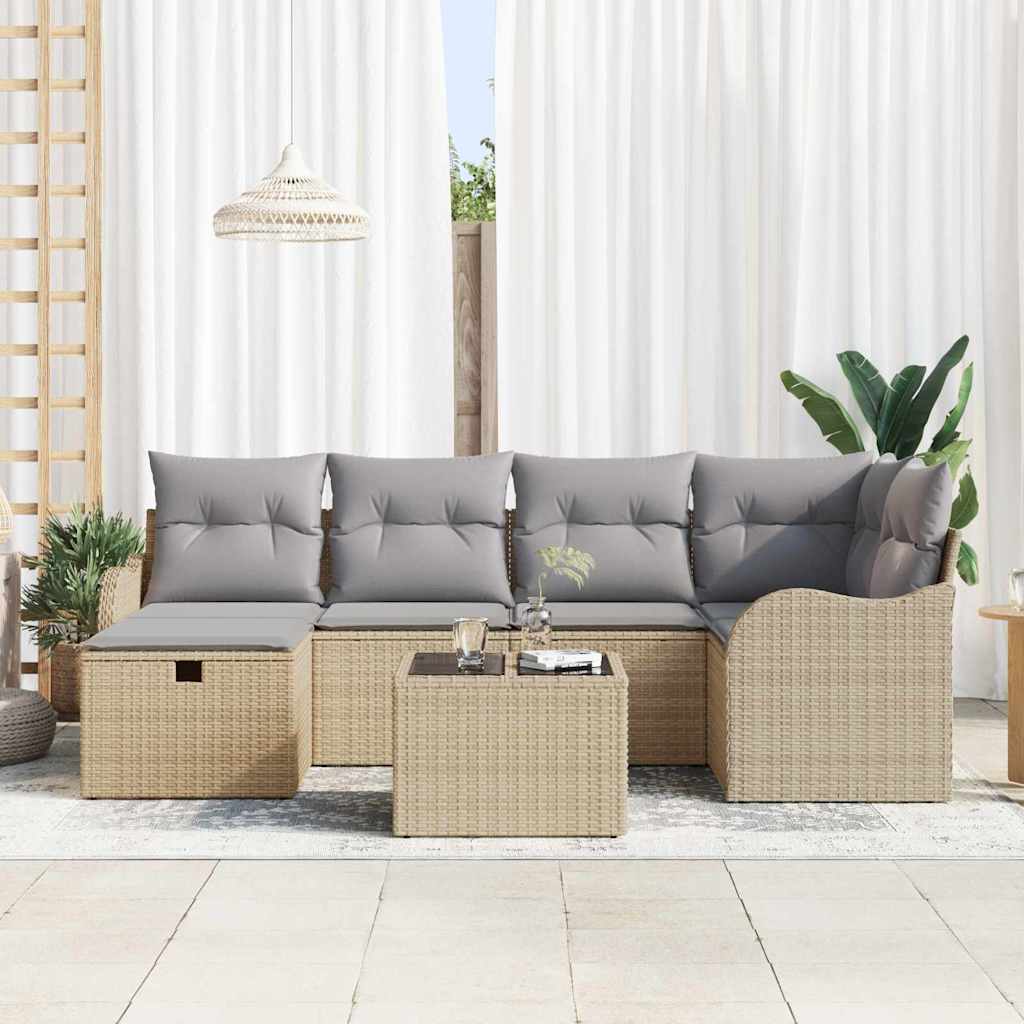 vidaXL Garten-Sofa-Set mit Kissen 7 pcs Beige und Hellgrau Poly Rattan