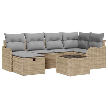 vidaXL Garten-Sofa-Set mit Kissen 7 pcs Beige und Hellgrau Poly Rattan