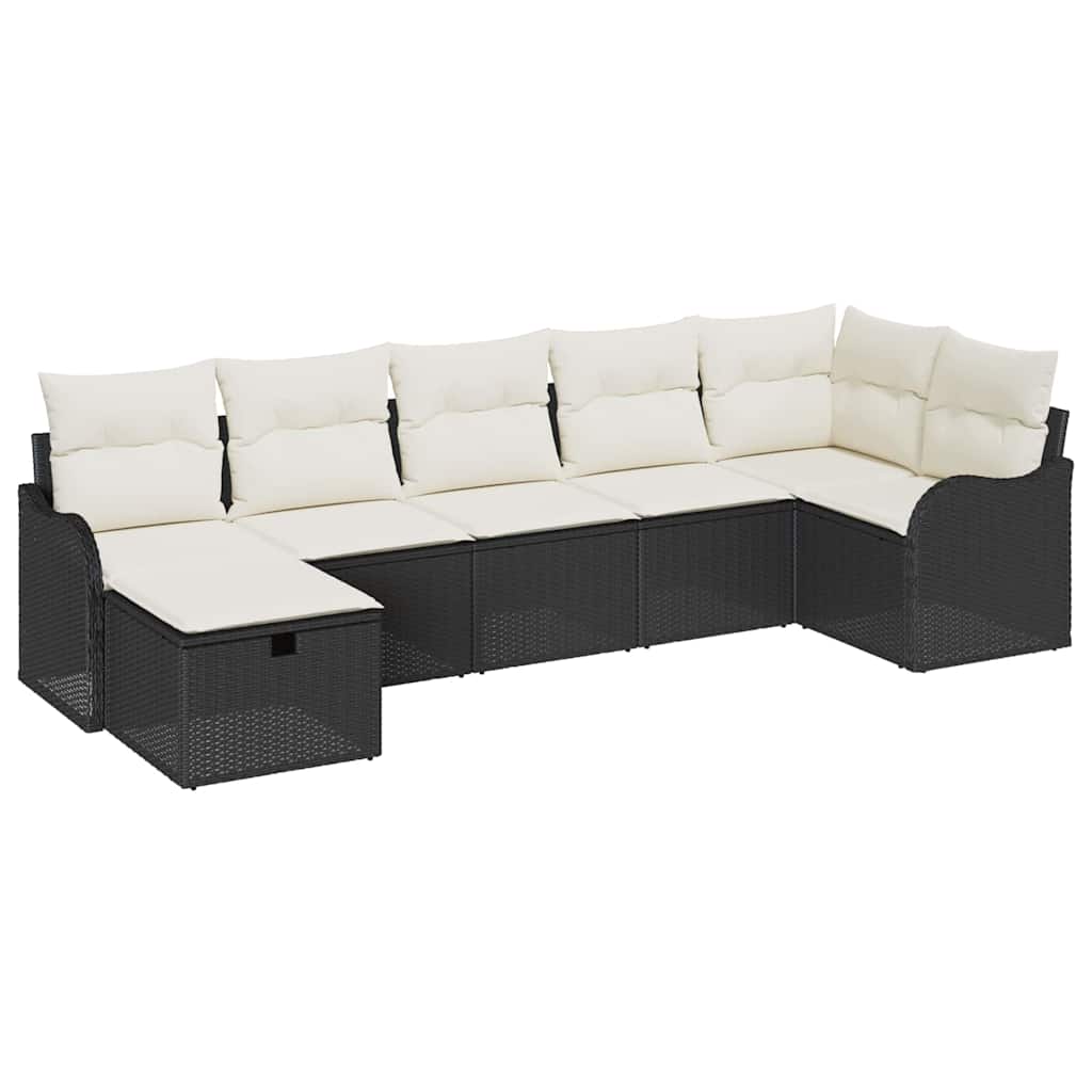 Sofa Set mit Kissen mit Speicher Schwarz und Creme Poly-Rattan